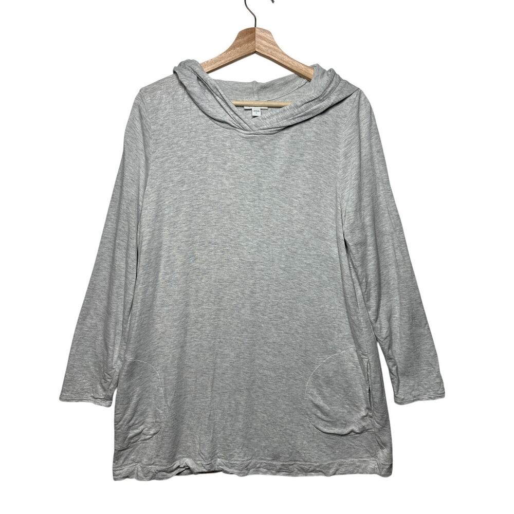 J. Jill Pure Jill Fit Hooded Wrap Back Tunic Top Pockets Stretch Gray L Active